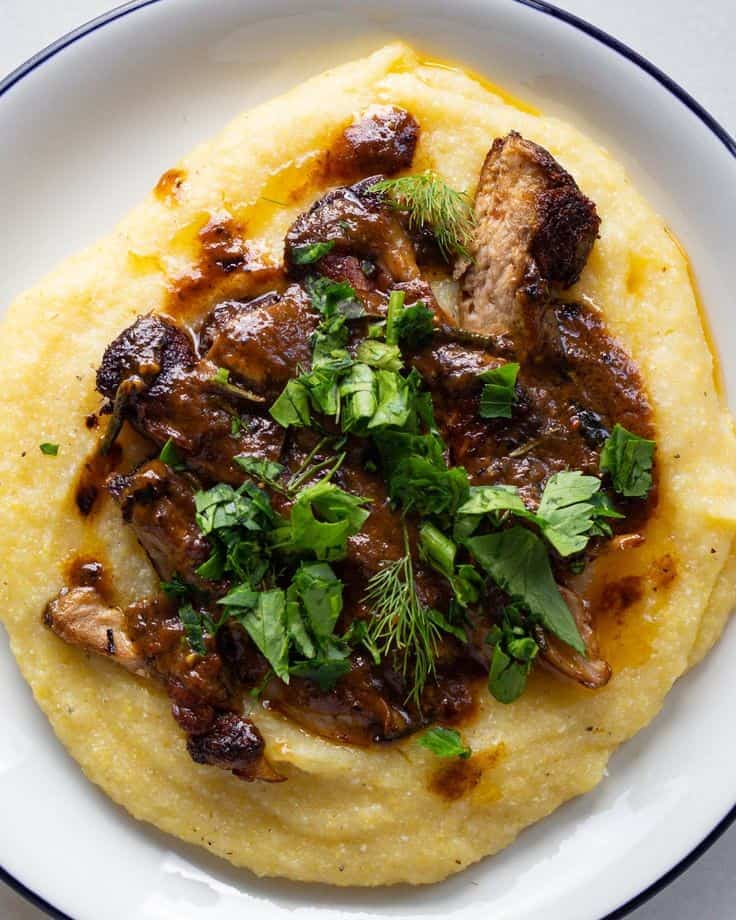 Lion’s Mane Mushroom Steaks On Polenta