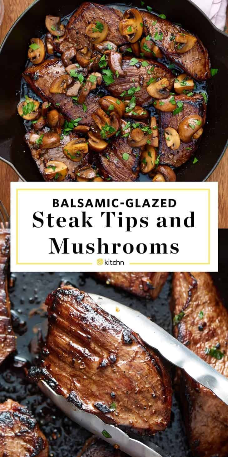 Easy Balsamic Glazed Steak Tips And Mushrooms