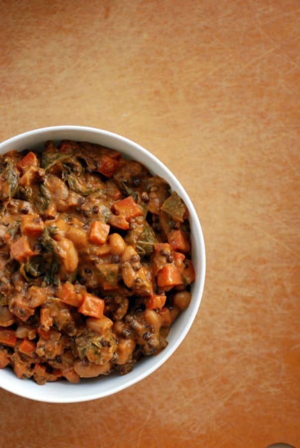 Peruvian Mayocoba Bean Bowl With A Roasted Pepper Sauce And Fried Plantains