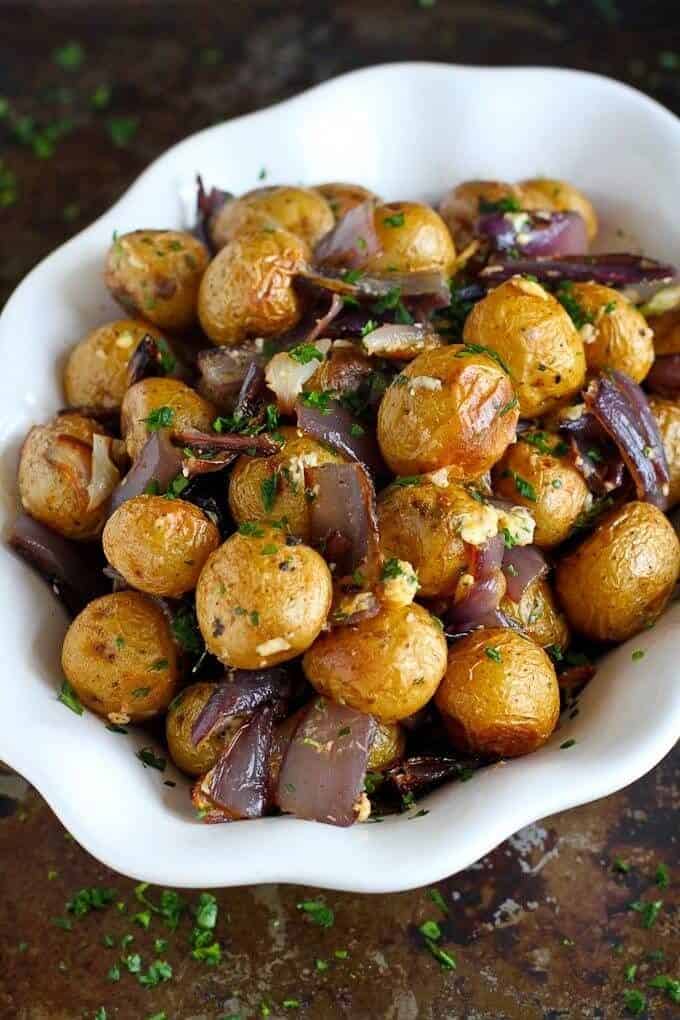 Roasted Potatoes And Onions With Blue Cheese