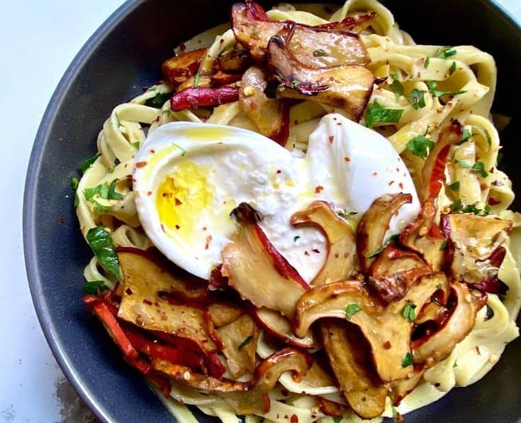 Tagliatelle With Lobster Mushrooms & Burrata