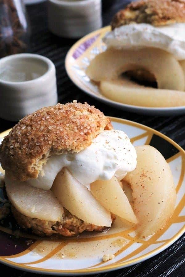 Crystallized Ginger Scones With Sake Poached Asian Pears