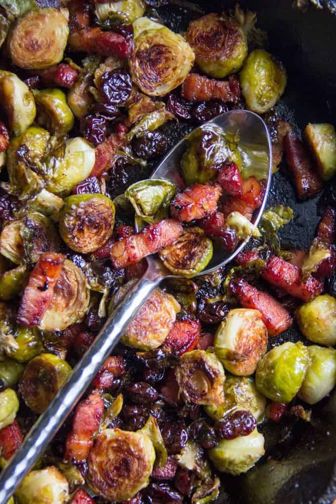 Roasted Brussels Sprouts With Bacon And Dried Cherries