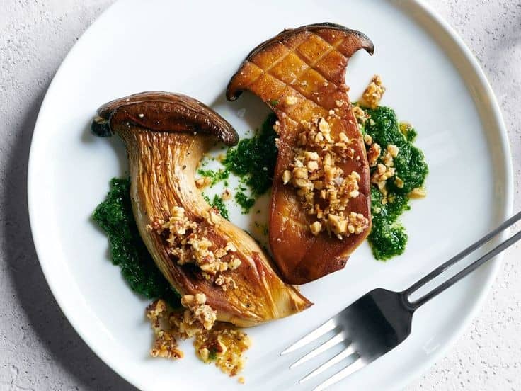 King Oyster Mushroom Steaks With Pesto And Almond Aillade