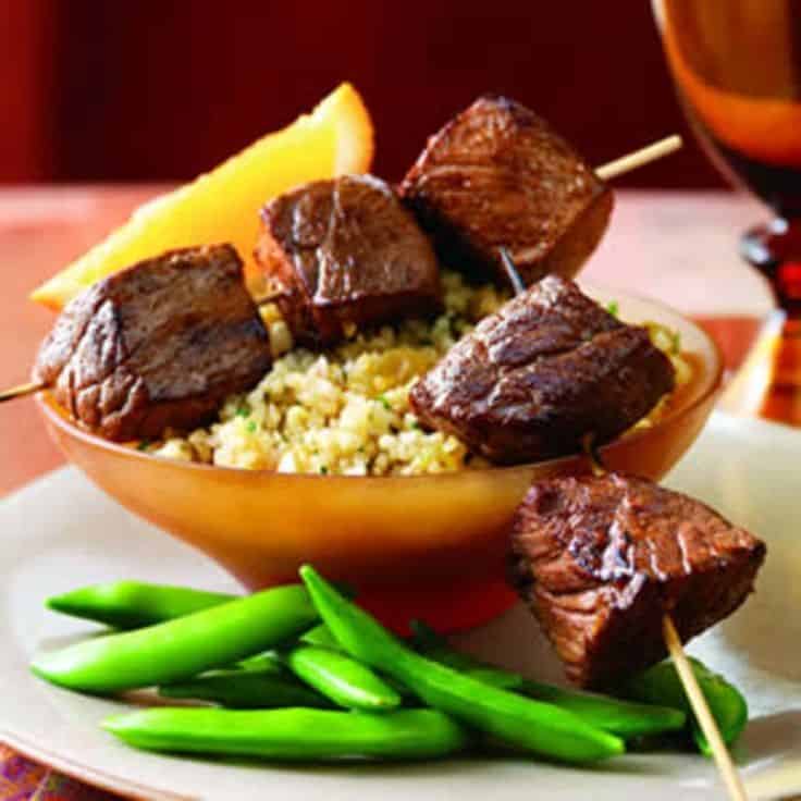 Moroccan-Style Beef Kabobs With Spiced Bulgur