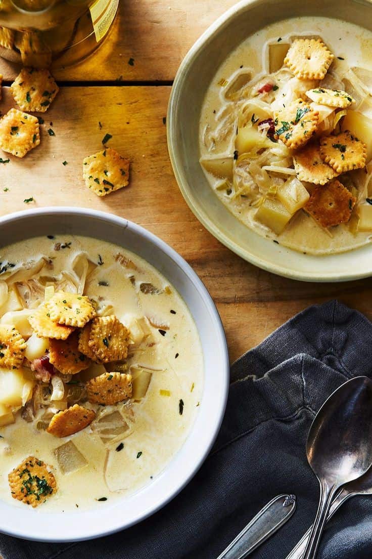 Three Onion Chowder With Parsleyed Oyster Crackers