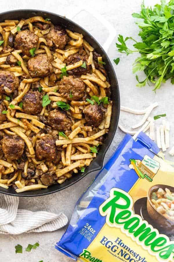 Salisbury Steak Meatball Noodle Skillet