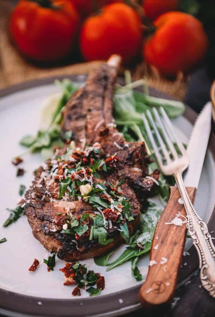 Grilled Veal Chops + Sun-Dried Tomato Gremolata