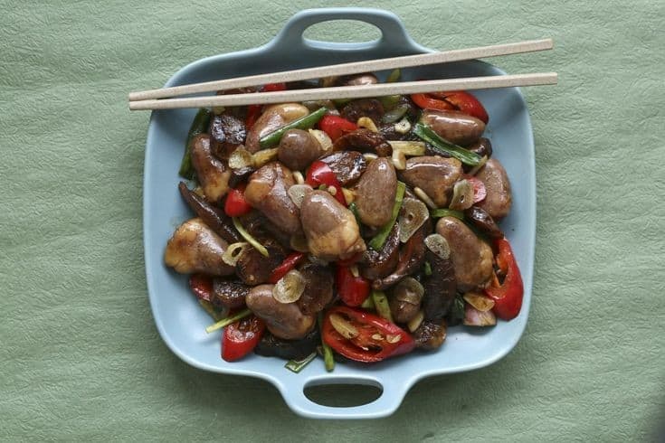 Easy Chinese Stir-Fried Chicken Hearts With Mushrooms