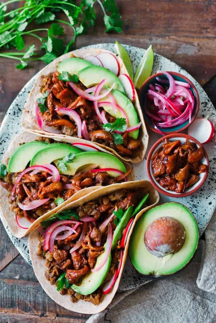 Vegan BBQ Pulled Lion’s Mane Mushroom Tacos