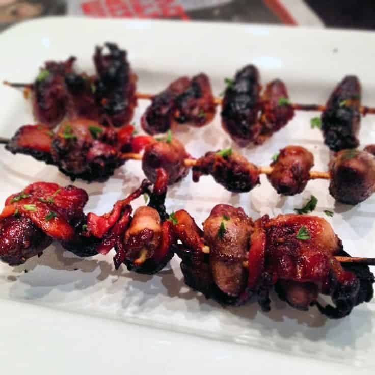 Skewered Chicken Hearts Wrapped In Bacon