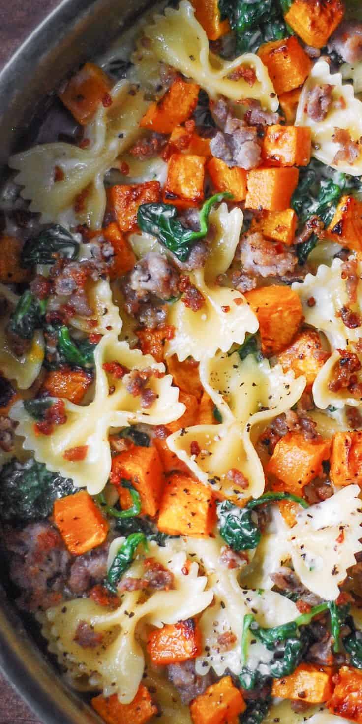 Creamy Roasted Butternut Squash Pasta With Sausage And Spinach