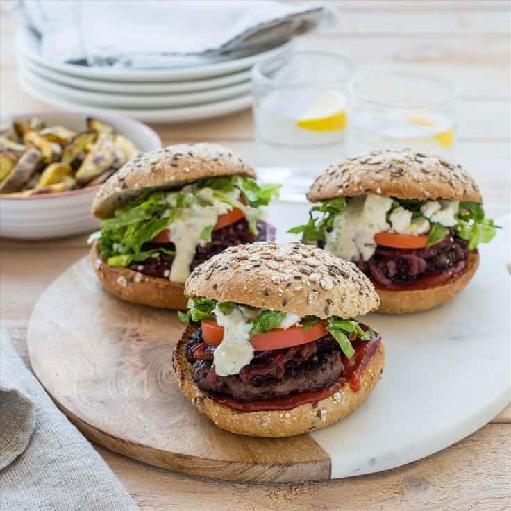 Venison Burgers With Caramelized Sticky Onions And Kumara Fries