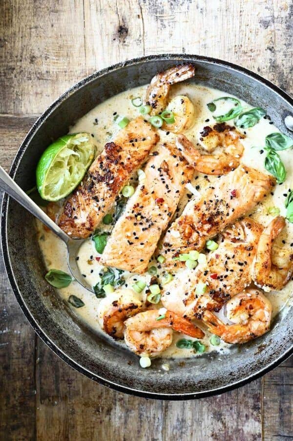 Coconut Miso Salmon With Shrimp