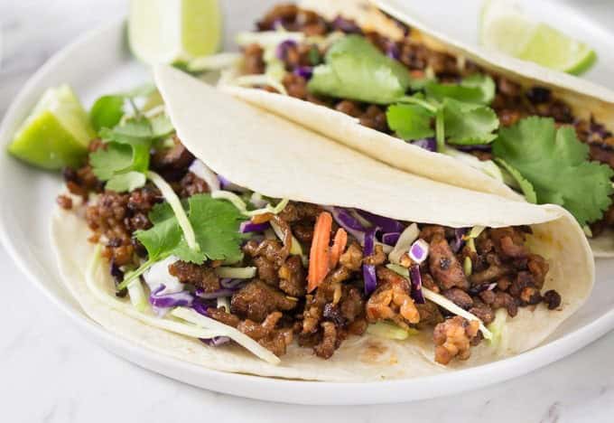 Spicy Pork Tacos with Red Cabbage Slaw