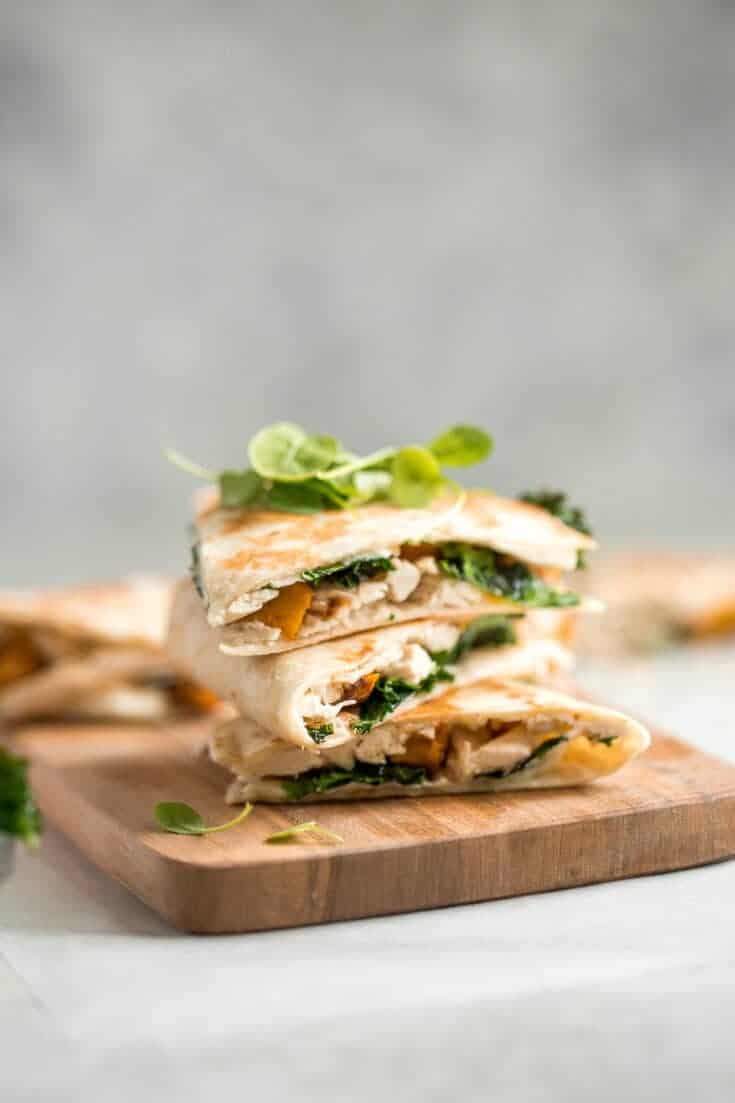 Butternut Squash Quesadillas with Chicken and Kale