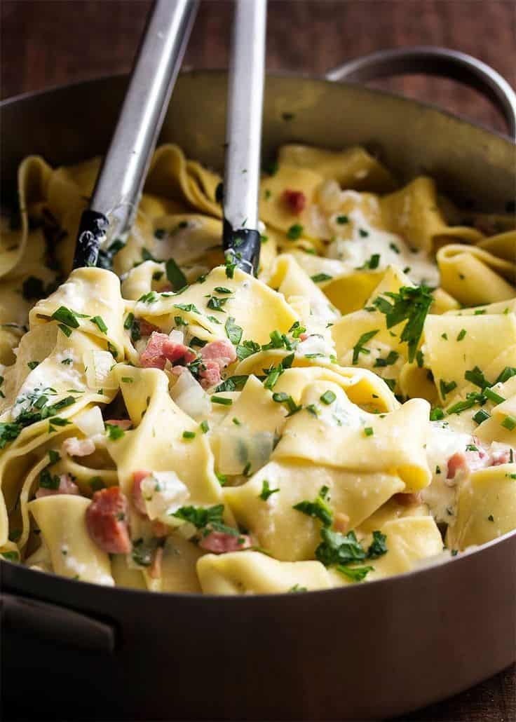 Pappardelle Pasta With Pancetta And Burrata