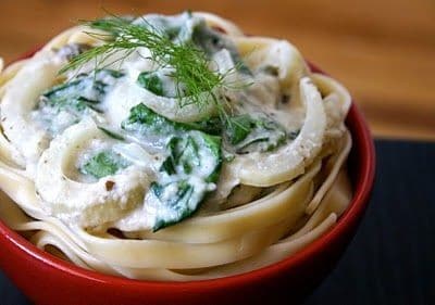 Roasted White Eggplant Alfredo Sauce With Fresh Fennel And Spinach