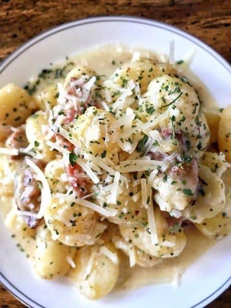 Potato Gnocchi in Bacon Spinach Cream Sauce