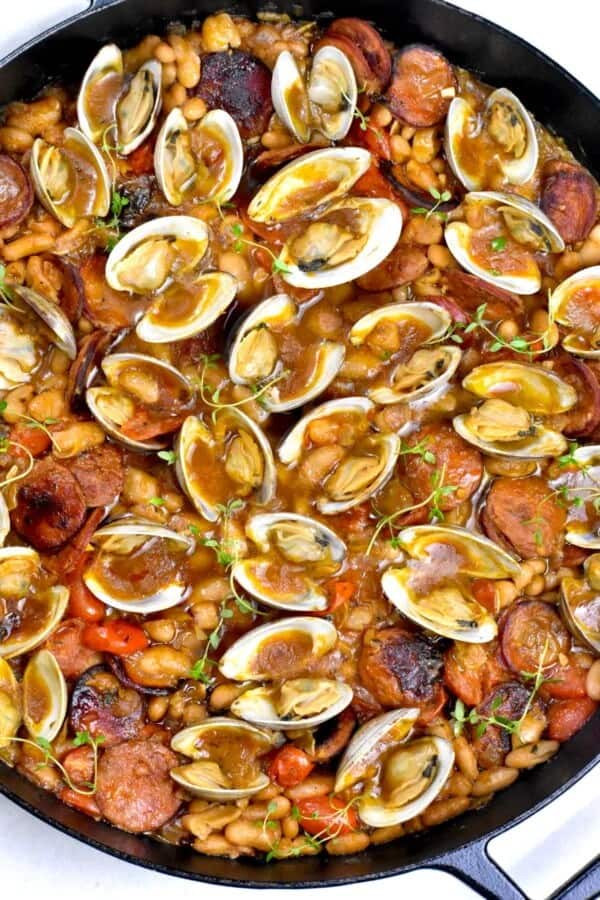 Spanish Clams with White Beans and Chorizo