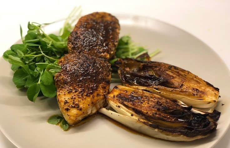 Blackened Wahoo Steaks With Caramelized Endives