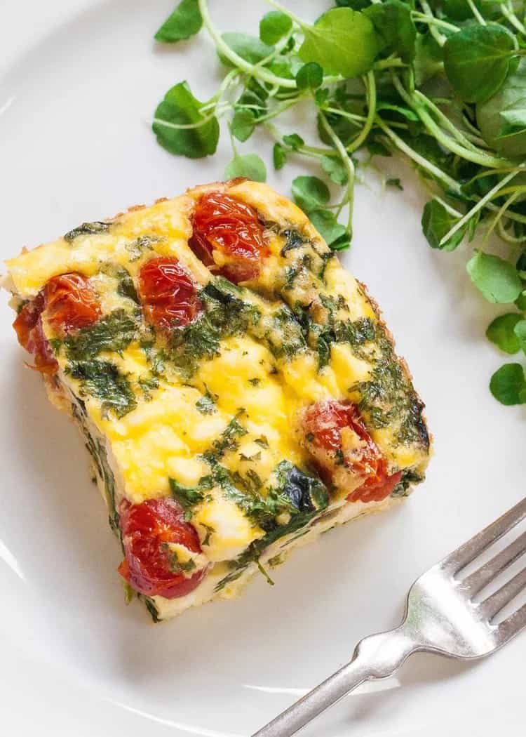 Make-Ahead Frittata Squares with Spinach, Tomatoes, and Feta