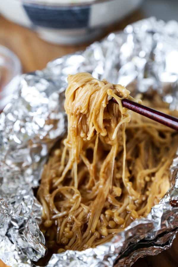 Foil Baked Enoki Mushrooms (Vegan)