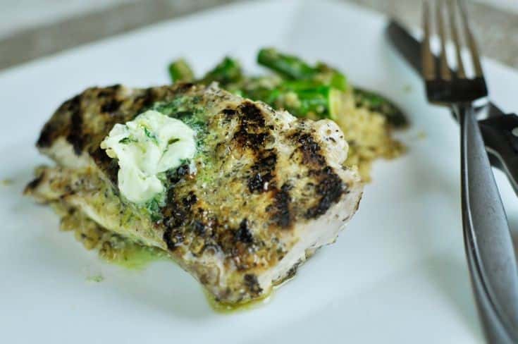 Grilled Yellowtail With Lemon Basil Butter And Roasted Asparagus Quinoa