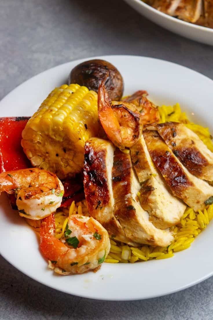 Saffron Orzo With Grilled Chicken And Shrimp