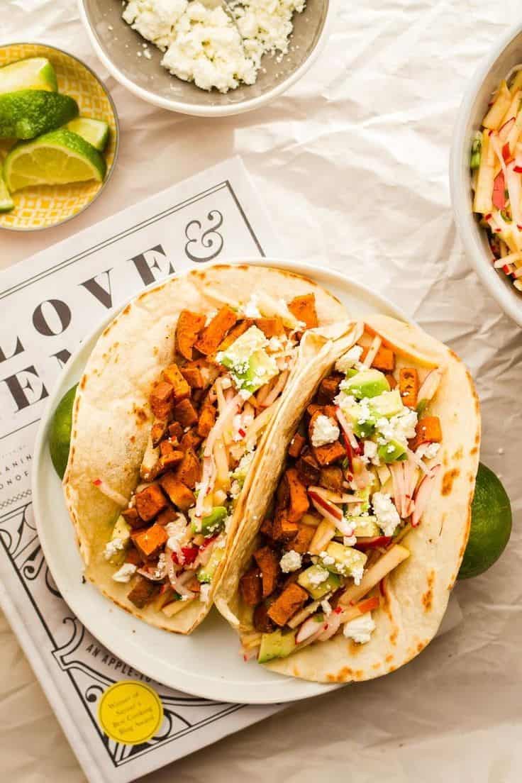 Sweet Potato Tacos With Apple Radish Slaw