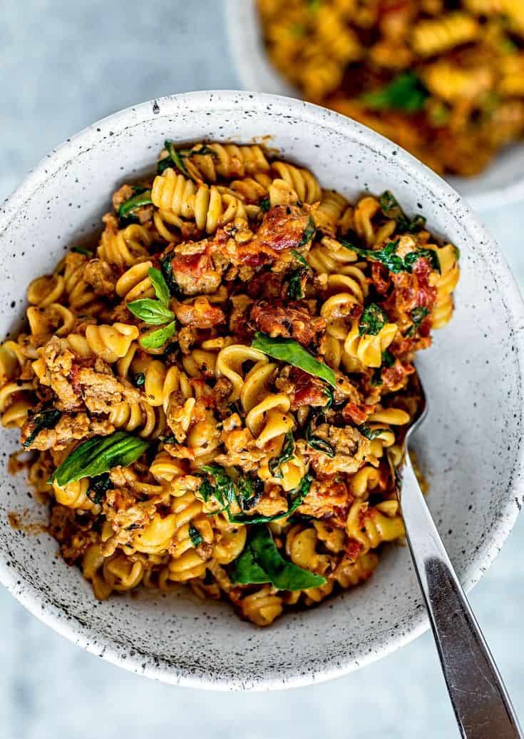 Instant Pot Creamy Tomato Pasta With Ground Turkey & Spinach