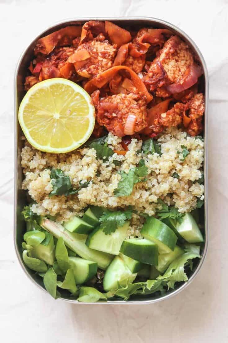 Quinoa & Tempeh With Tomato Sauce