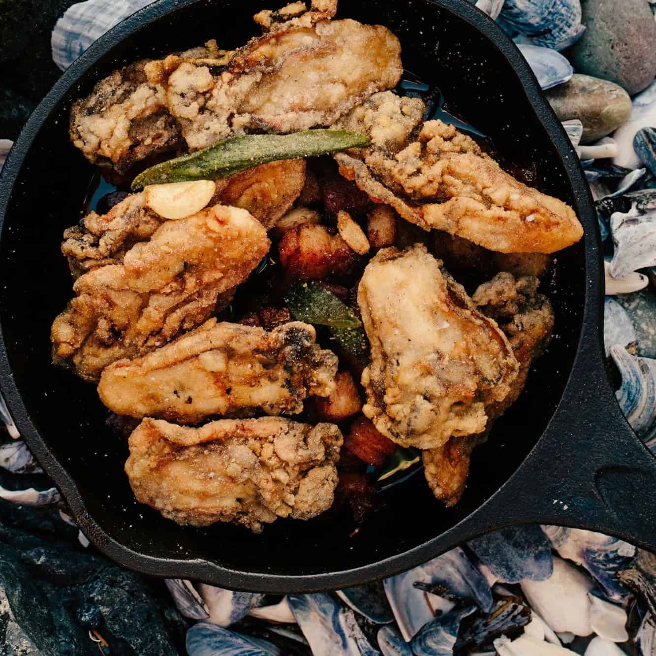 Fried Oysters With Bacon, Garlic, and Sage