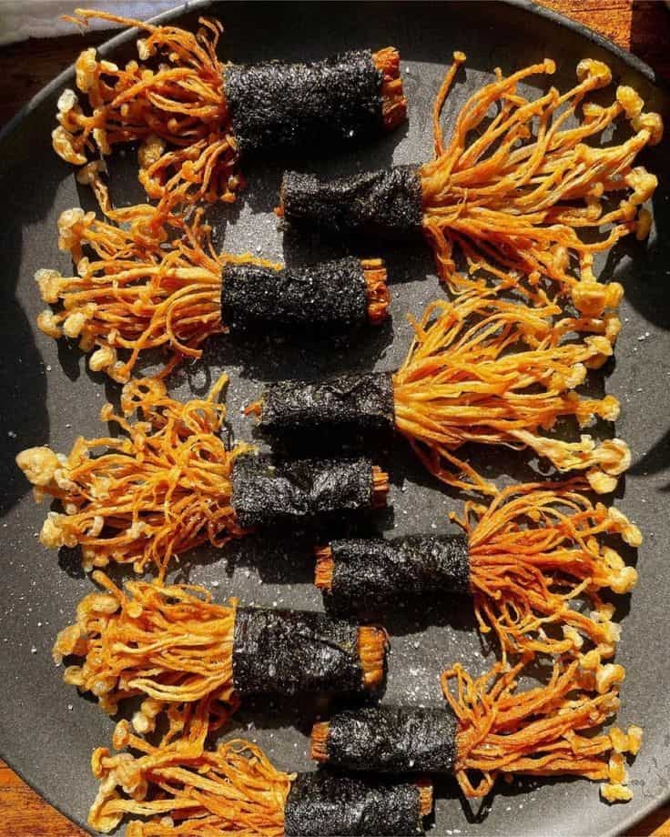 Crispy Seaweed Wrapped Enoki Mushrooms