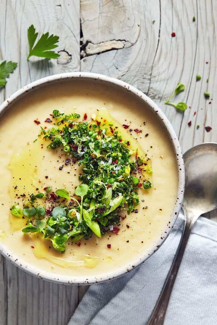 Potato Parsnip And Leek Soup With Chive Gremolata