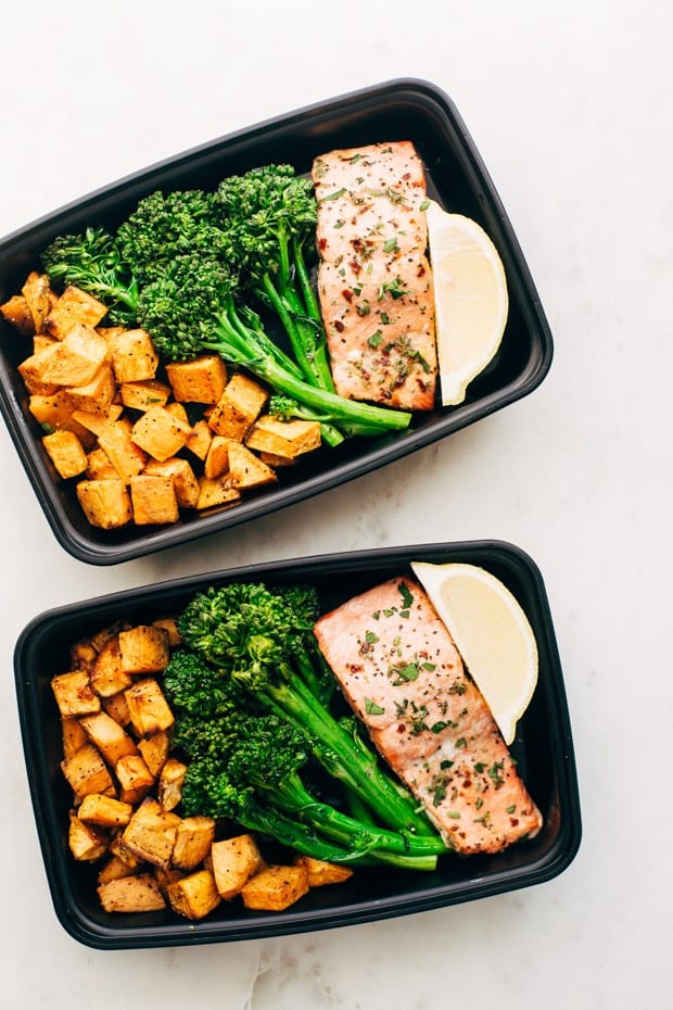 Lemon Roasted Salmon With Sweet Potatoes & Broccolini