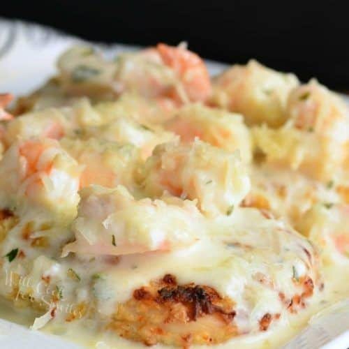 Oven Fried Chicken With Creamy Fontina Shrimp Sauce