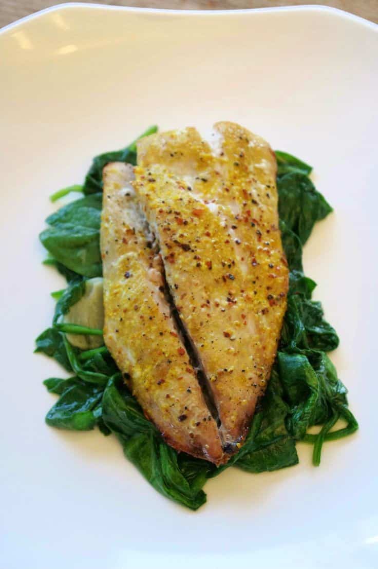 Lemon Peppered Yellowtail With Sauteed Spinach