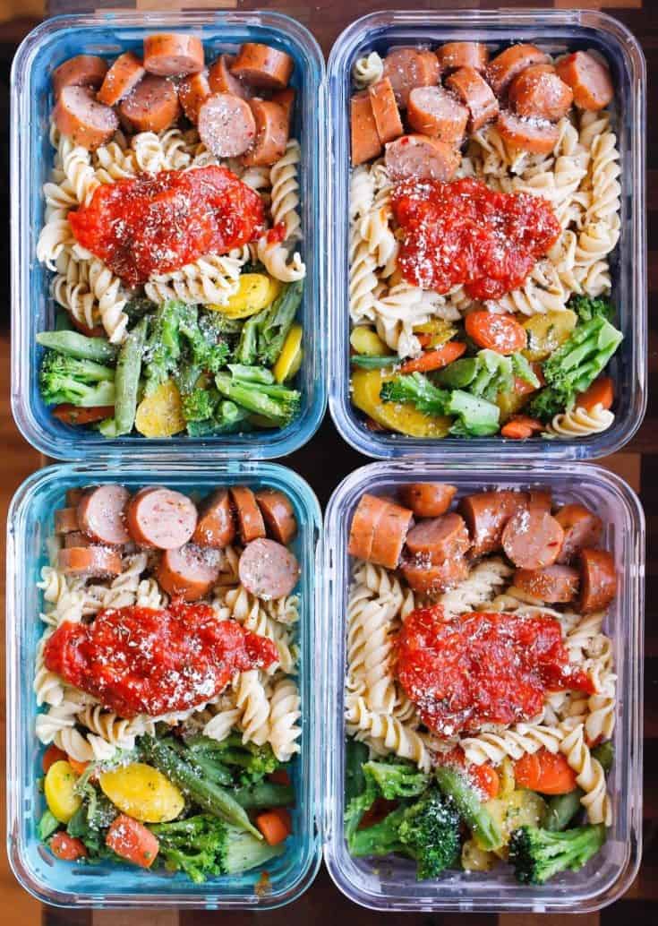 Chicken Sausage Pasta Meal Prep Bowls