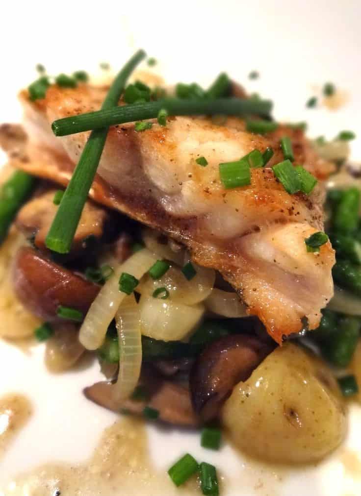 Pan-Seared Tilefish With Wild Mushrooms & Asparagus