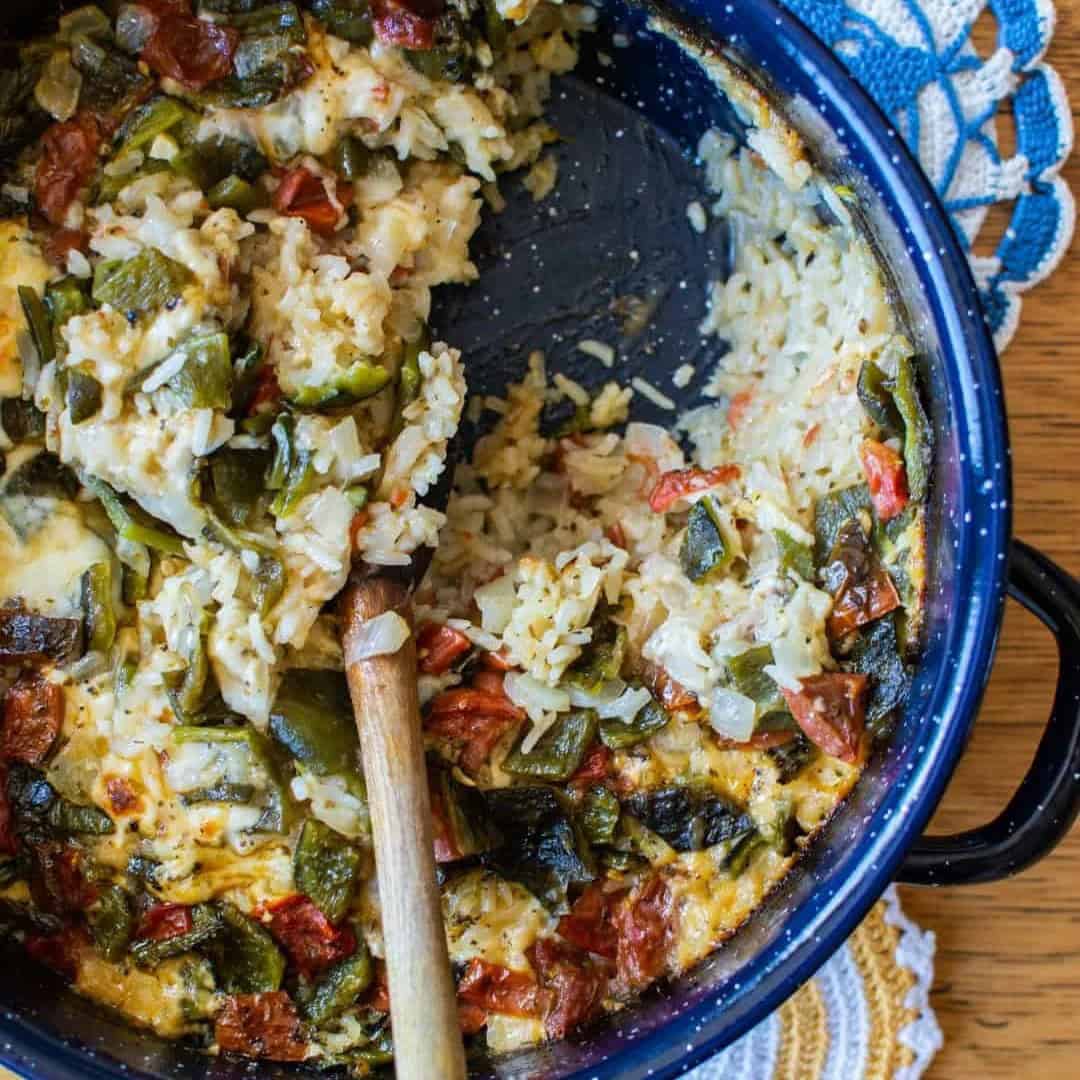 One-Pot Cheesy Rice Chile Relleno Casserole