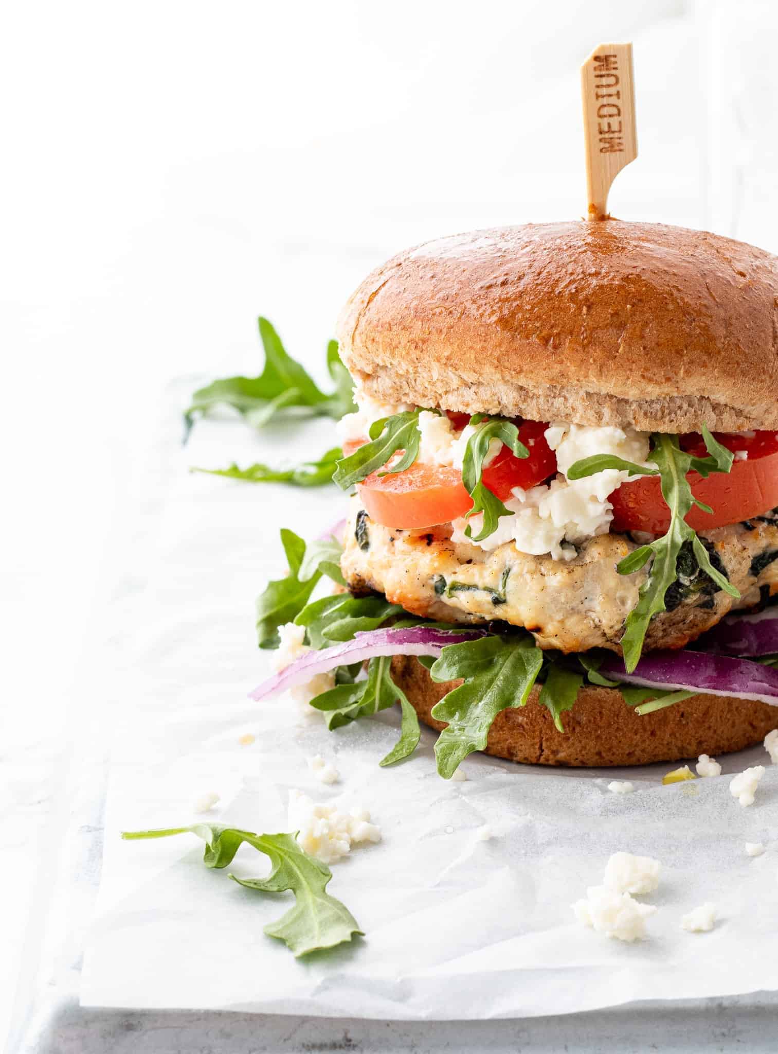 Chicken Feta Burgers with Spinach