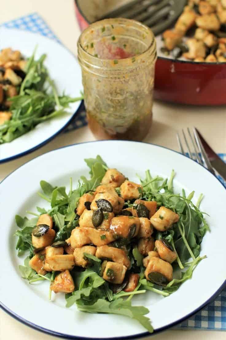 Warm Puffball Bites With Pumpkin Seeds & Miso Dressing