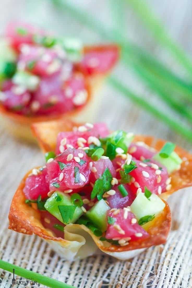 Tuna Tartare In Crispy Wonton Cups