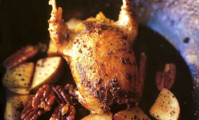 Roast Quail With Apples & Pecans