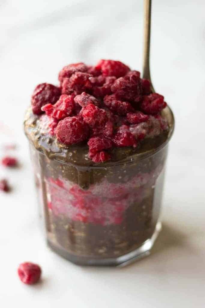 Chocolate Raspberry Oatmeal Chia Pudding