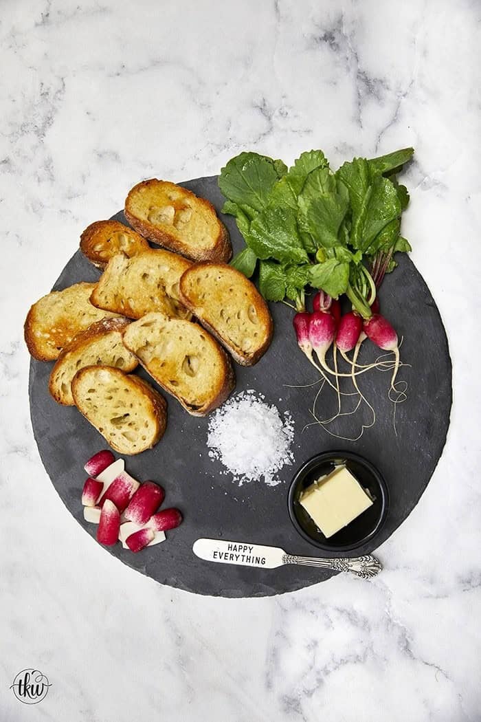 French Radishes with Butter and Salt on Toast