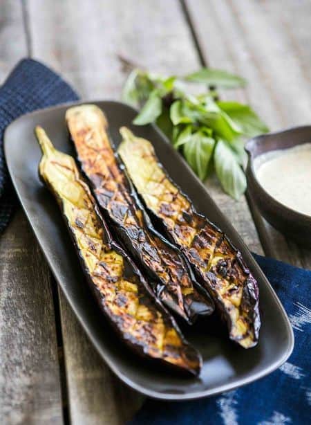 Grilled Japanese Eggplant With Tahini Sauce