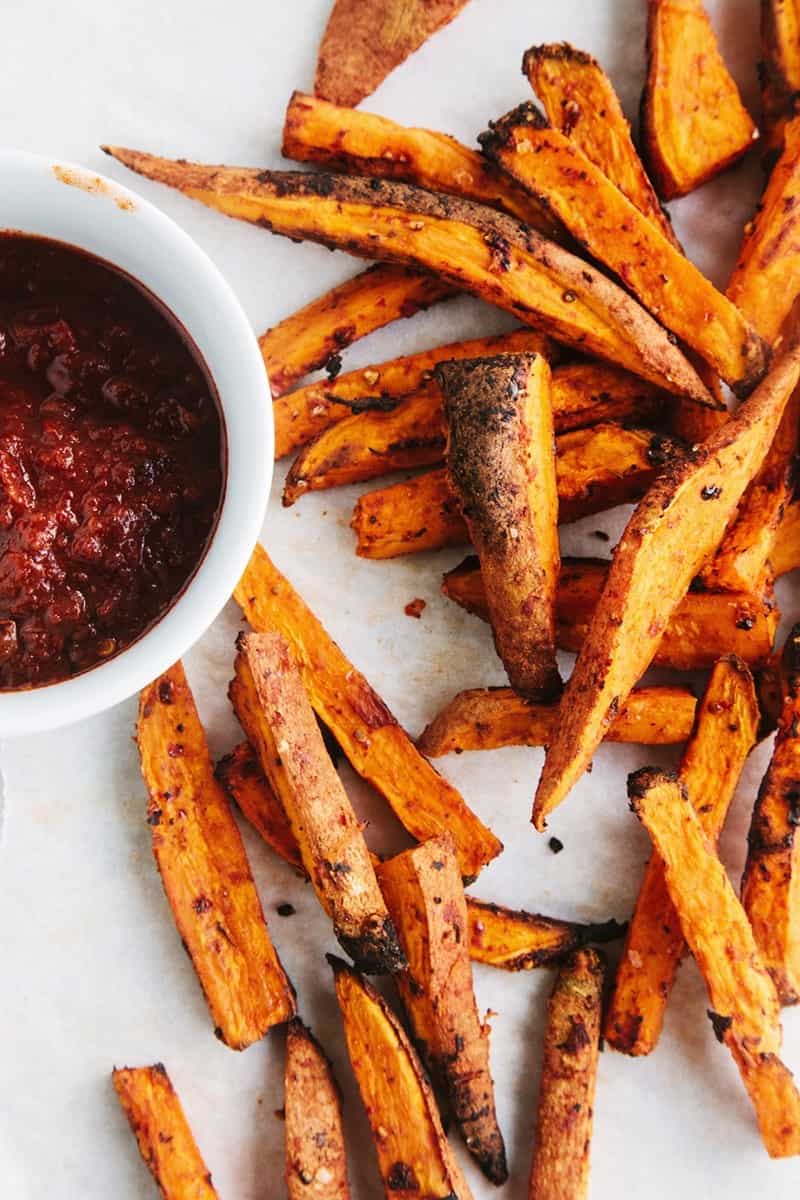 Low Fat Harissa Sweet Potato Wedges