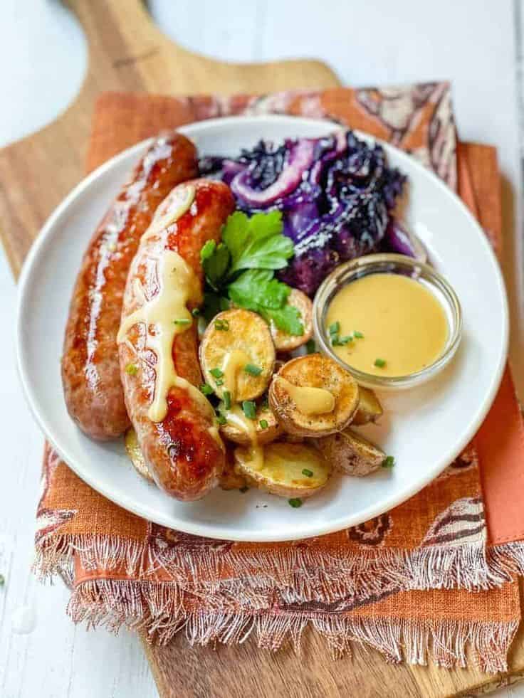 Sheet Pan German Bratwurst, Potatoes, And Cabbage